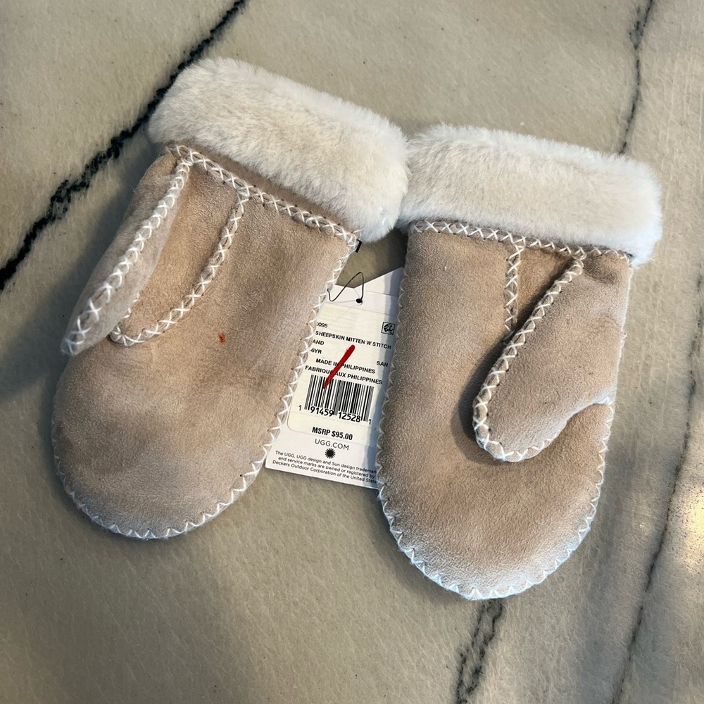 UGG Kids' Tan Shearling Mittens
